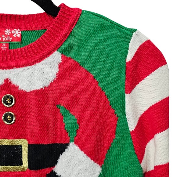 Christmas New UGLY Sweater Party To Be Jolly Mrs. Elf Pullover Knit Sweater - Picture 4 of 9